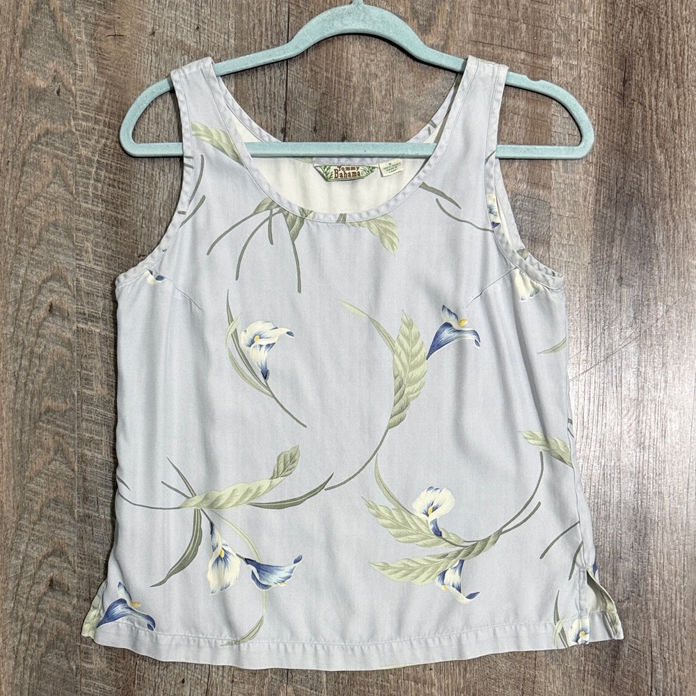 Tommy Bahama Pale Blue Floral Sleeveless Camisole Silk Tank